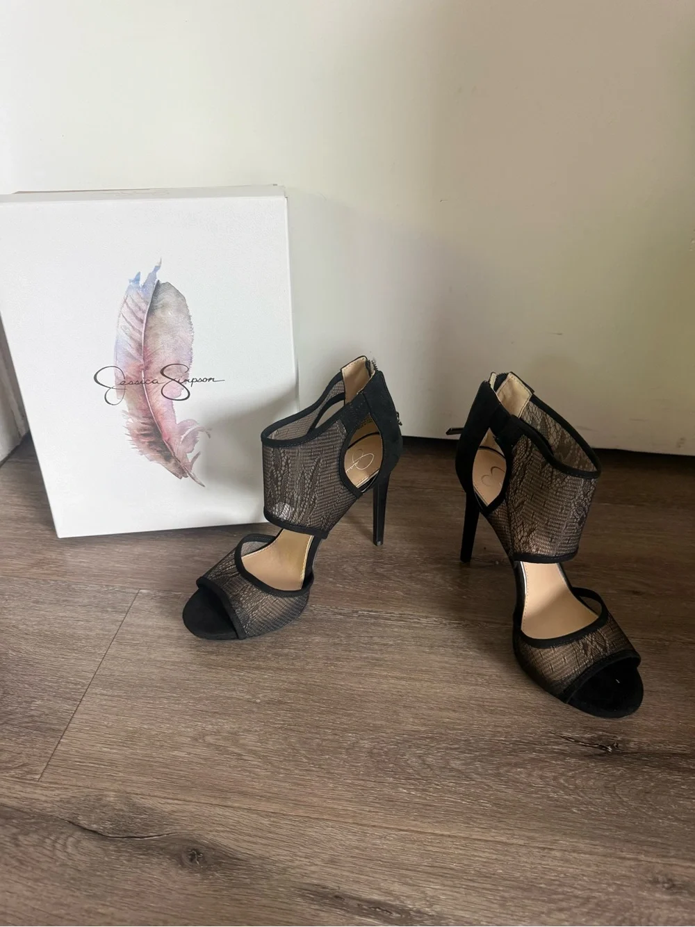 Jessica Simpson Black Mesh Stiletto Sandals with Ankle Coverage
